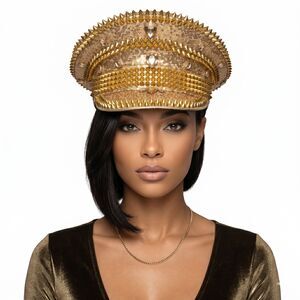 👑 Gold Sequin & Spiked Captain’s Military Festival Hat